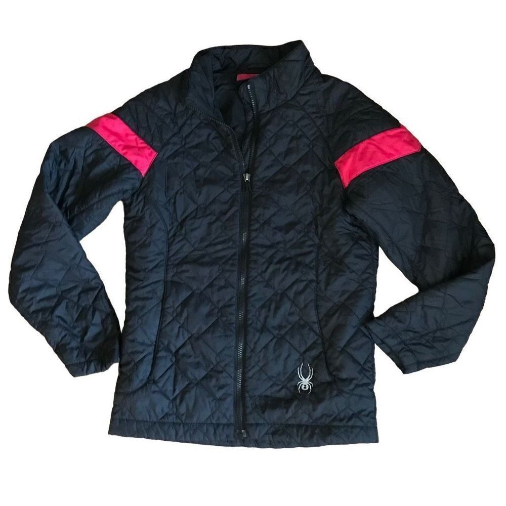 Spyder black pink quilted jacket fitted girls youth large zip front ski outdoors